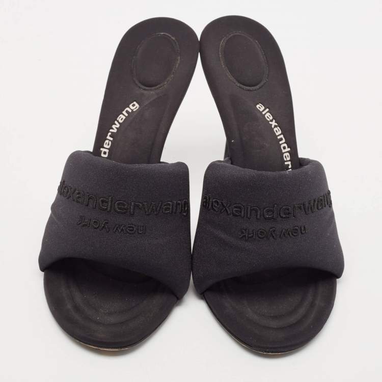 Pre Owned Alexander Wang Black Fabric Slide Sandals Size 38