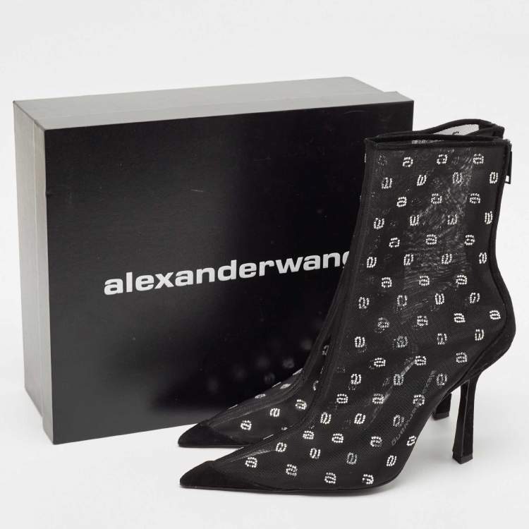 Pre Owned Alexander Wang  Black Mesh and Suede Delphine Ankle Boots Size 41
