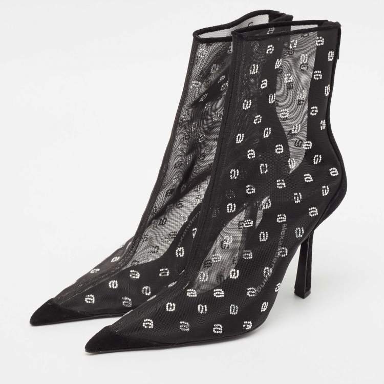 Pre Owned Alexander Wang  Black Mesh and Suede Delphine Ankle Boots Size 41