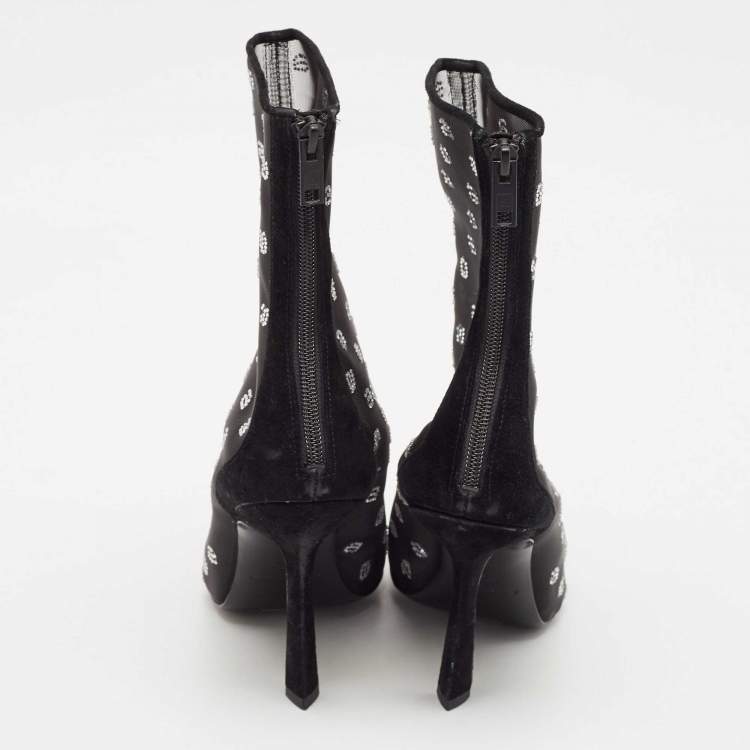 Pre Owned Alexander Wang  Black Mesh and Suede Delphine Ankle Boots Size 41