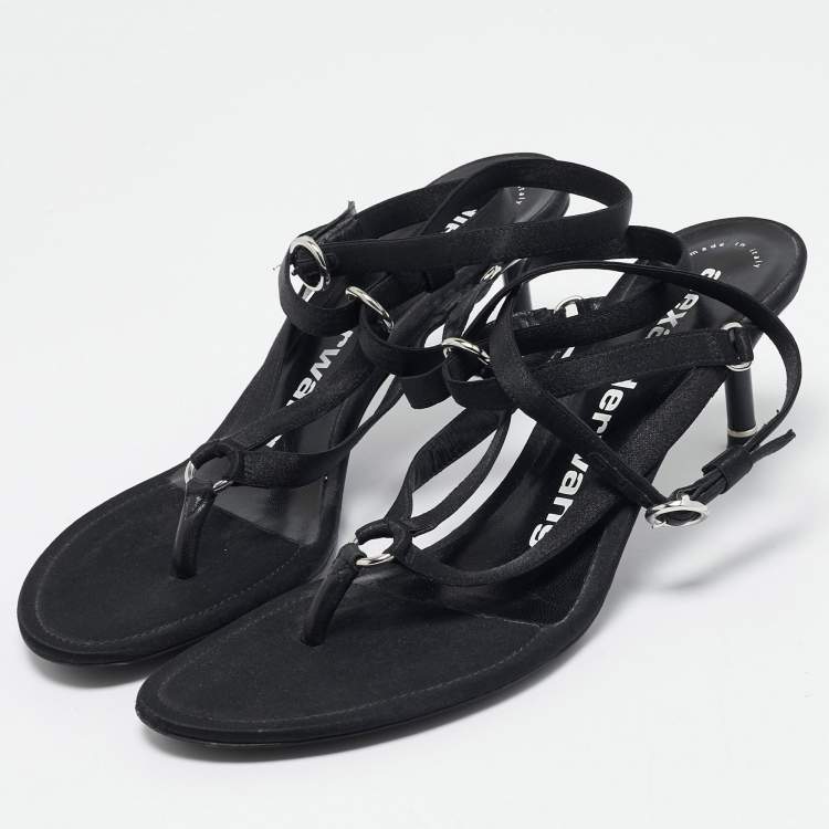 Pre Owned Alexander Wang Black Satin Kit Ankle Tie Sandals Size 40
