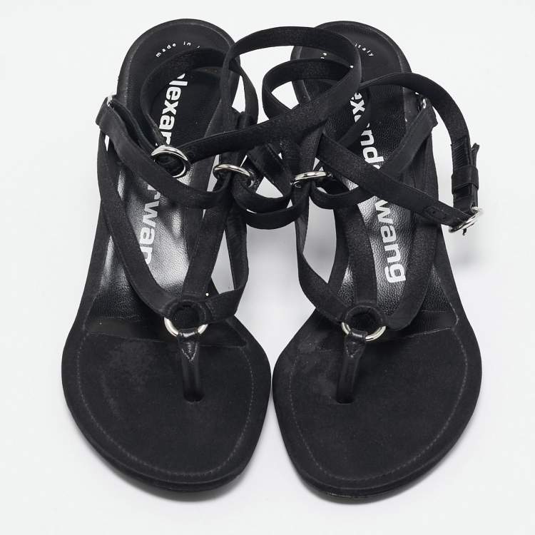 Pre Owned Alexander Wang Black Satin Kit Ankle Tie Sandals Size 40