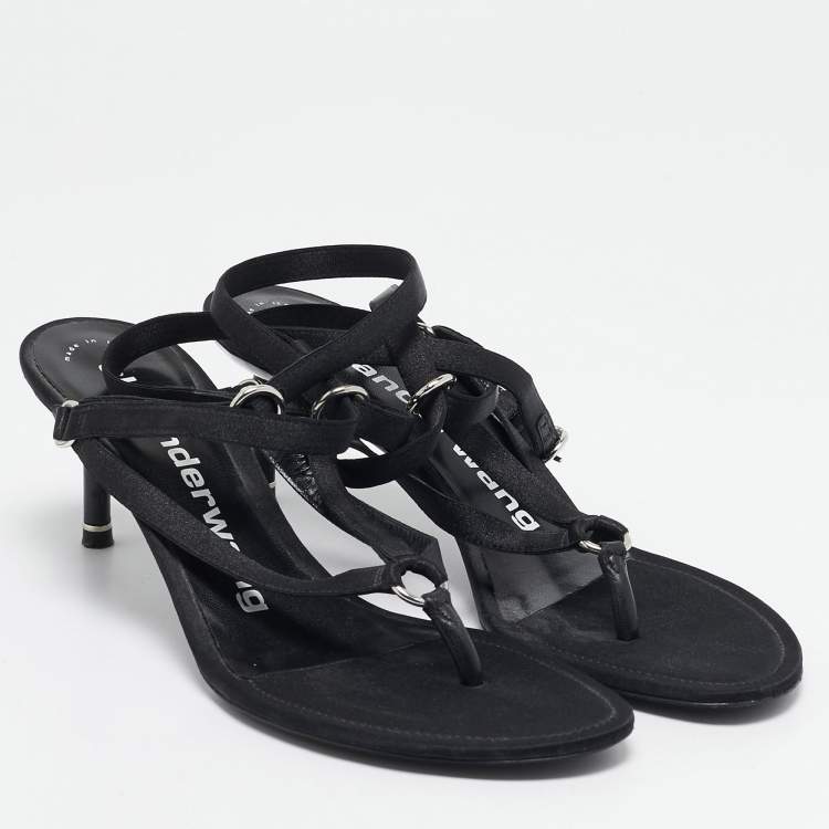 Pre Owned Alexander Wang Black Satin Kit Ankle Tie Sandals Size 40