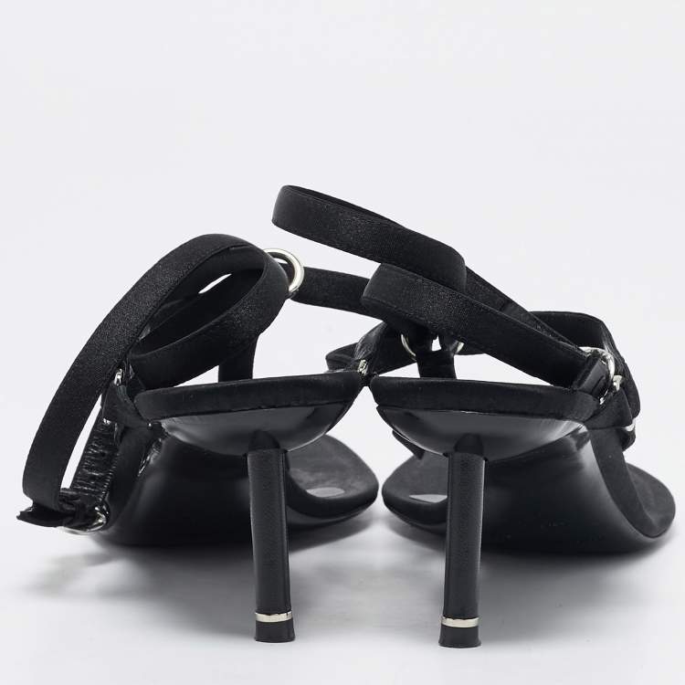 Pre Owned Alexander Wang Black Satin Kit Ankle Tie Sandals Size 40