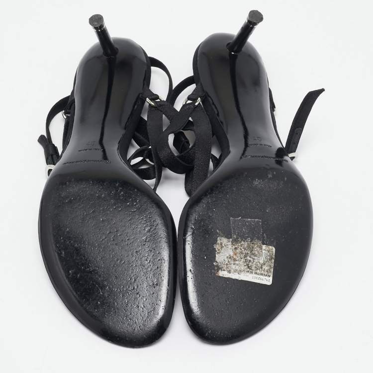 Pre Owned Alexander Wang Black Satin Kit Ankle Tie Sandals Size 40