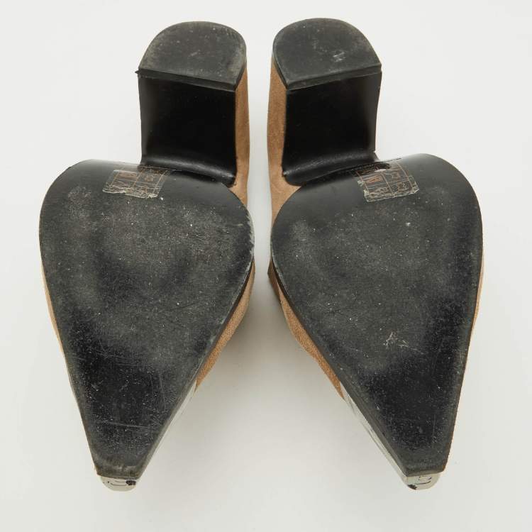 Pre Owned Alexander Wang Brown Suede Block Heel Pointed Toe Mules Size 39
