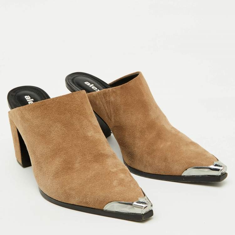 Pre Owned Alexander Wang Brown Suede Block Heel Pointed Toe Mules Size 39