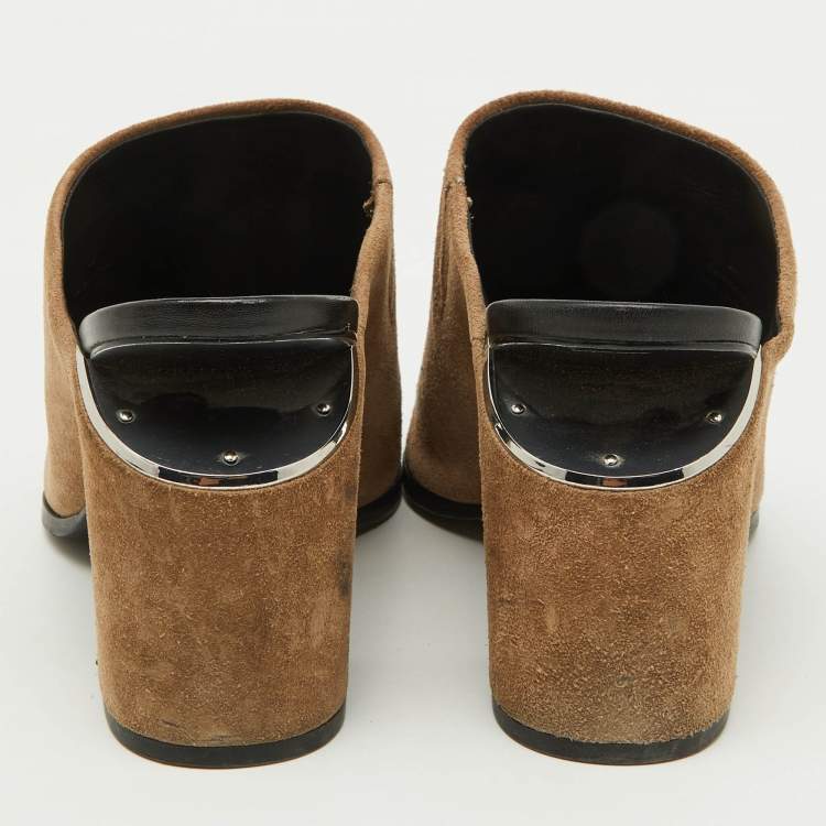 Pre Owned Alexander Wang Brown Suede Block Heel Pointed Toe Mules Size 39