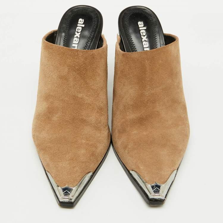 Pre Owned Alexander Wang Brown Suede Block Heel Pointed Toe Mules Size 39
