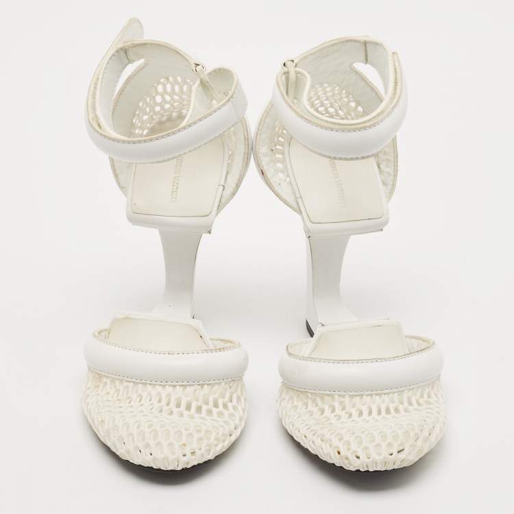 Pre Owned Alexander Wang White Leather and Mesh Ankle Wedge Ankle Strap Pumps Size 37
