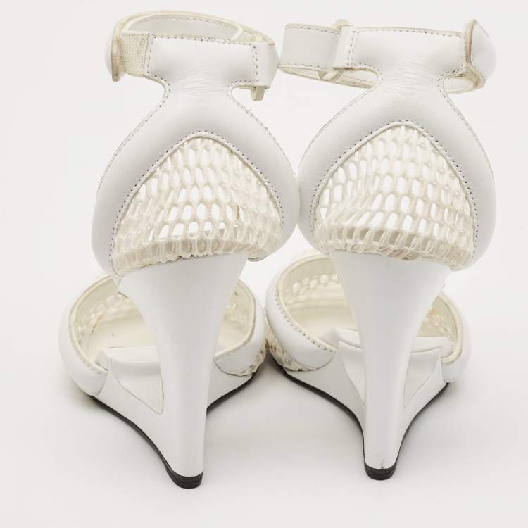 Pre Owned Alexander Wang White Leather and Mesh Ankle Wedge Ankle Strap Pumps Size 37