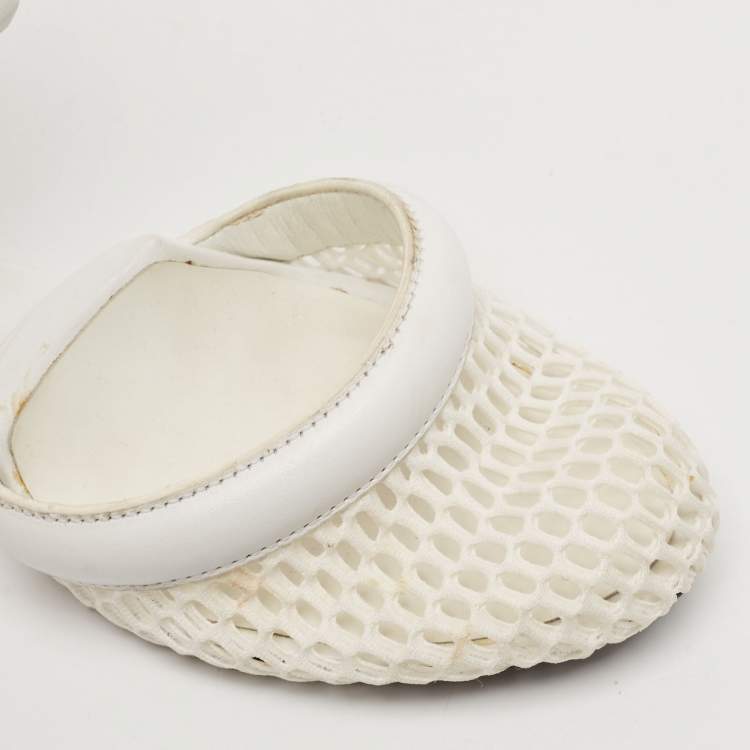 Pre Owned Alexander Wang White Leather and Mesh Ankle Wedge Ankle Strap Pumps Size 37