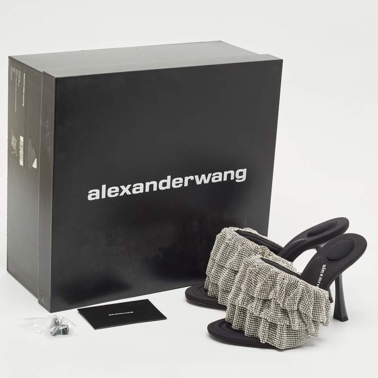 مملوكة مسبقًا Alexander Wang Black Fabric Crystal Embellished Nala Slide Sandals Size 36