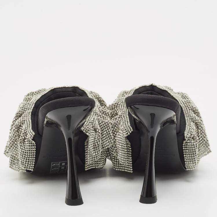 مملوكة مسبقًا Alexander Wang Black Fabric Crystal Embellished Nala Slide Sandals Size 36