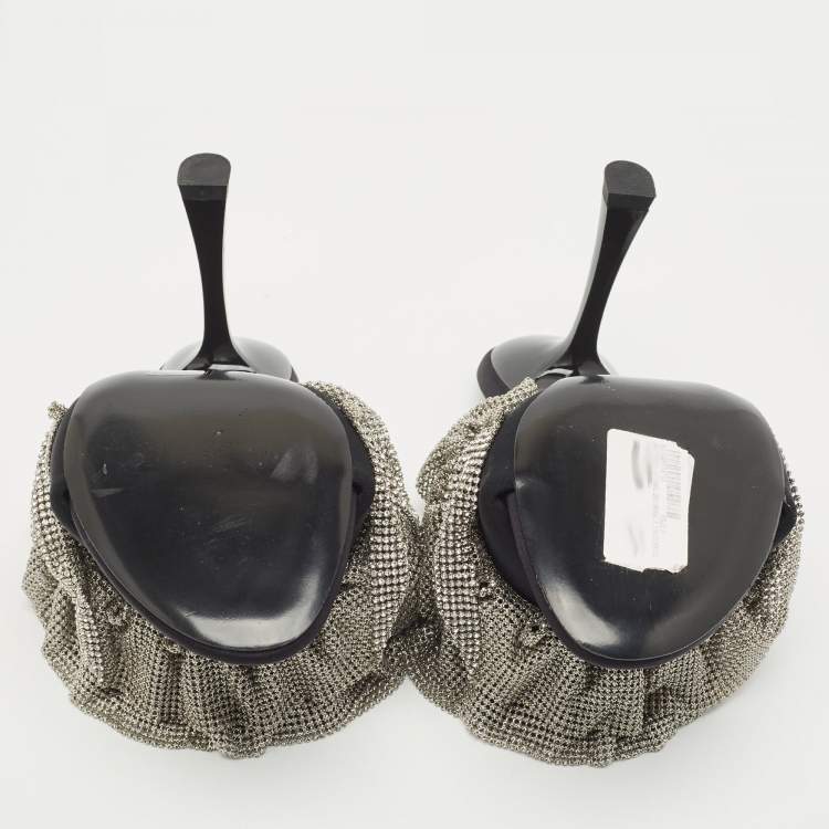 مملوكة مسبقًا Alexander Wang Black Fabric Crystal Embellished Nala Slide Sandals Size 36