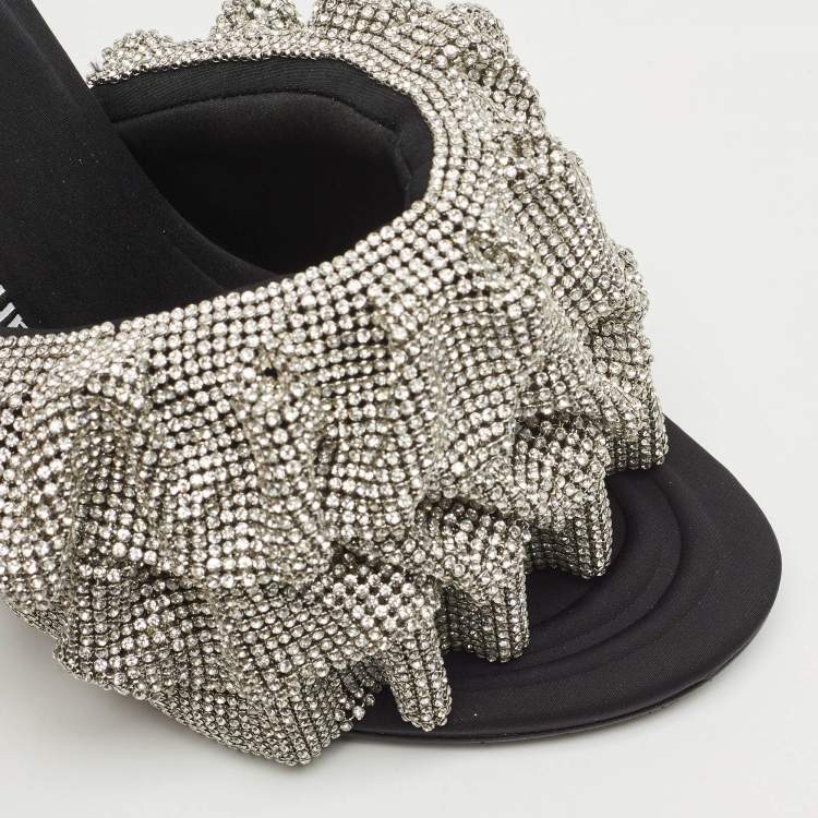 مملوكة مسبقًا Alexander Wang Black Fabric Crystal Embellished Nala Slide Sandals Size 36