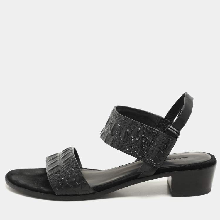 Pre Owned Alexander Wang Black Croc Embossed Leather Slingback Sandals Size 36