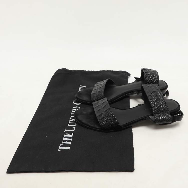 Pre Owned Alexander Wang Black Croc Embossed Leather Slingback Sandals Size 36