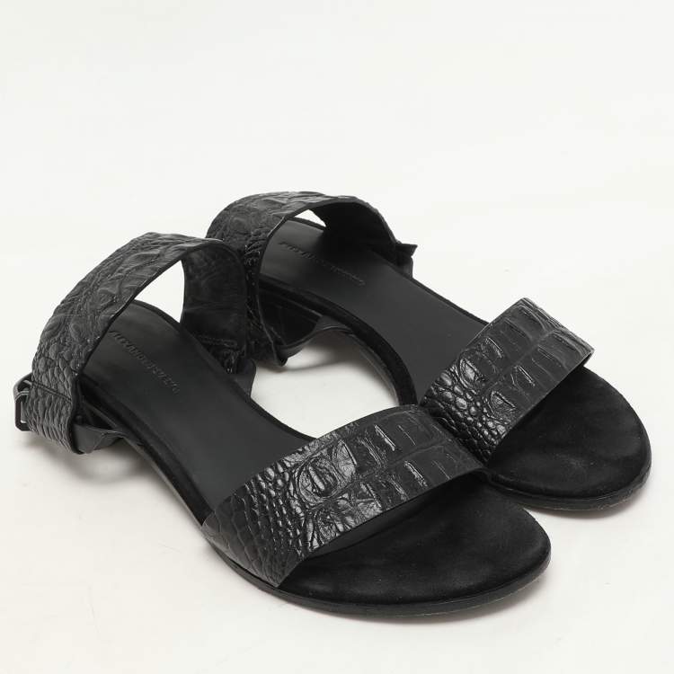 Pre Owned Alexander Wang Black Croc Embossed Leather Slingback Sandals Size 36