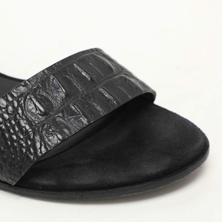 Pre Owned Alexander Wang Black Croc Embossed Leather Slingback Sandals Size 36