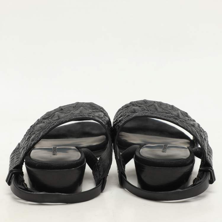 Pre Owned Alexander Wang Black Croc Embossed Leather Slingback Sandals Size 36