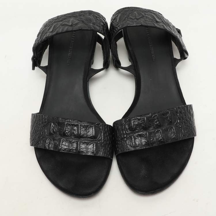 Pre Owned Alexander Wang Black Croc Embossed Leather Slingback Sandals Size 36
