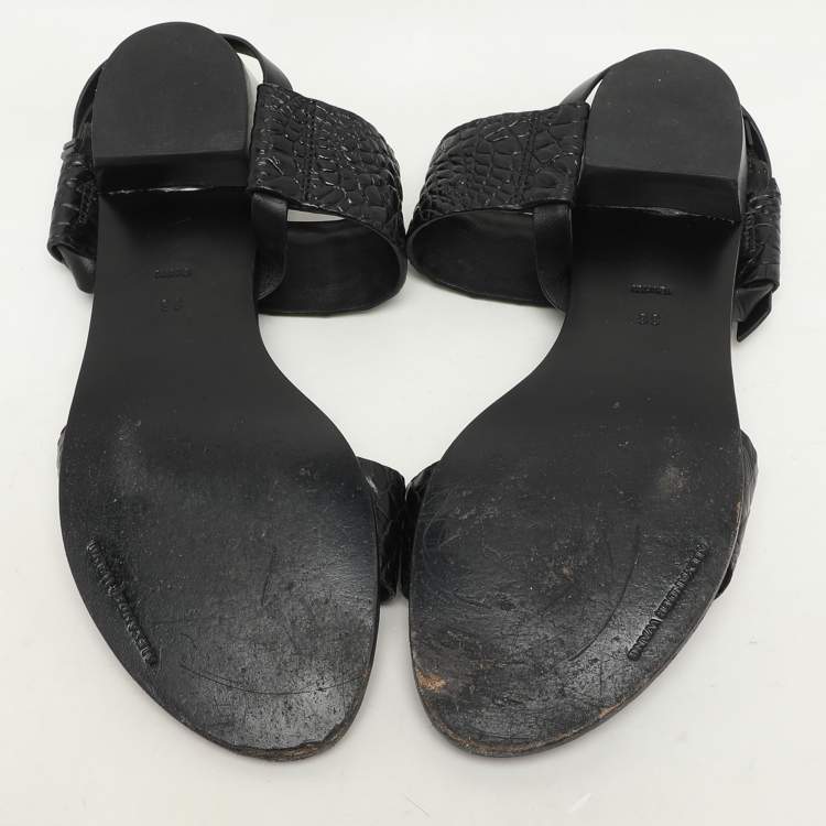 Pre Owned Alexander Wang Black Croc Embossed Leather Slingback Sandals Size 36