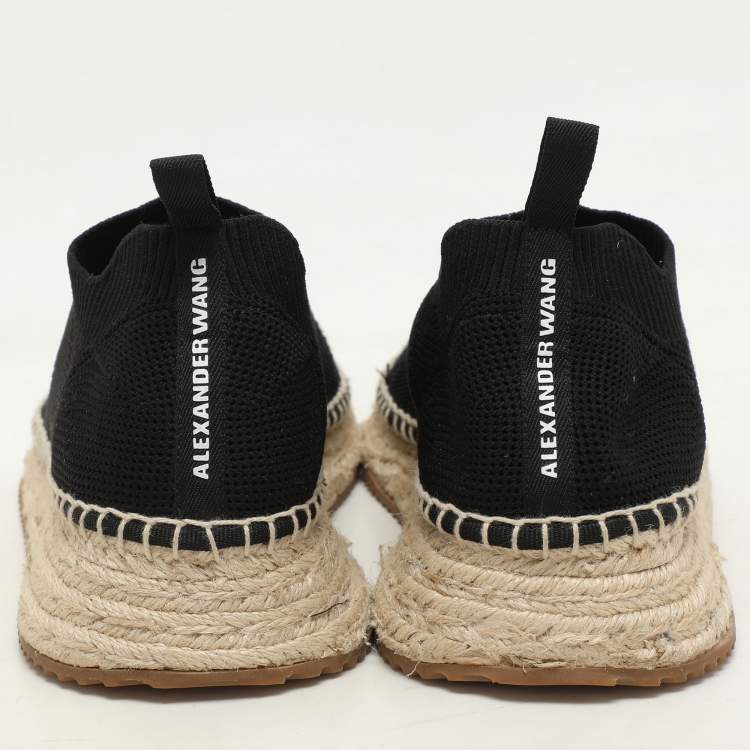 Pre Owned Alexander Wang Black Knit Fabric Dylan Espadrille Flats Size 37