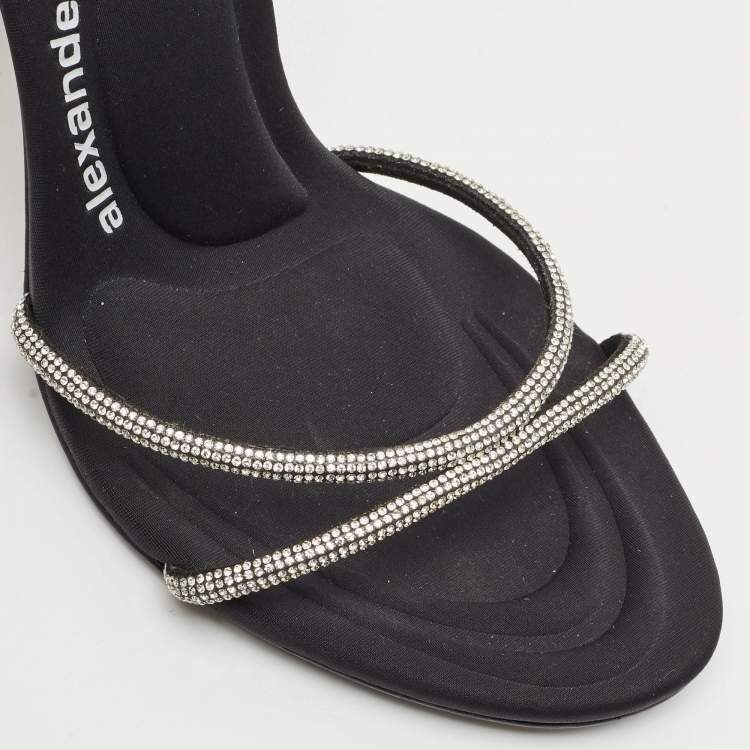 Pre Owned Alexander Wang Black Suede Crystal Embellished Dahlia Sandals Size 38