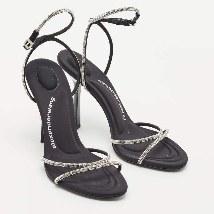 Pre Owned Alexander Wang Black Suede Crystal Embellished Dahlia Sandals Size 38