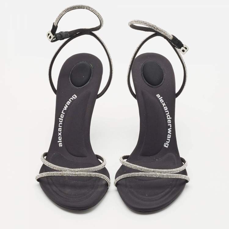 Pre Owned Alexander Wang Black Suede Crystal Embellished Dahlia Sandals Size 38