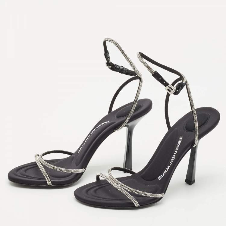 Pre Owned Alexander Wang Black Suede Crystal Embellished Dahlia Sandals Size 38