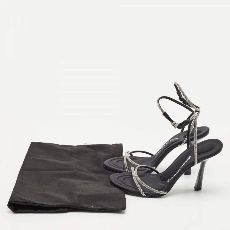 Pre Owned Alexander Wang Black Suede Crystal Embellished Dahlia Sandals Size 38