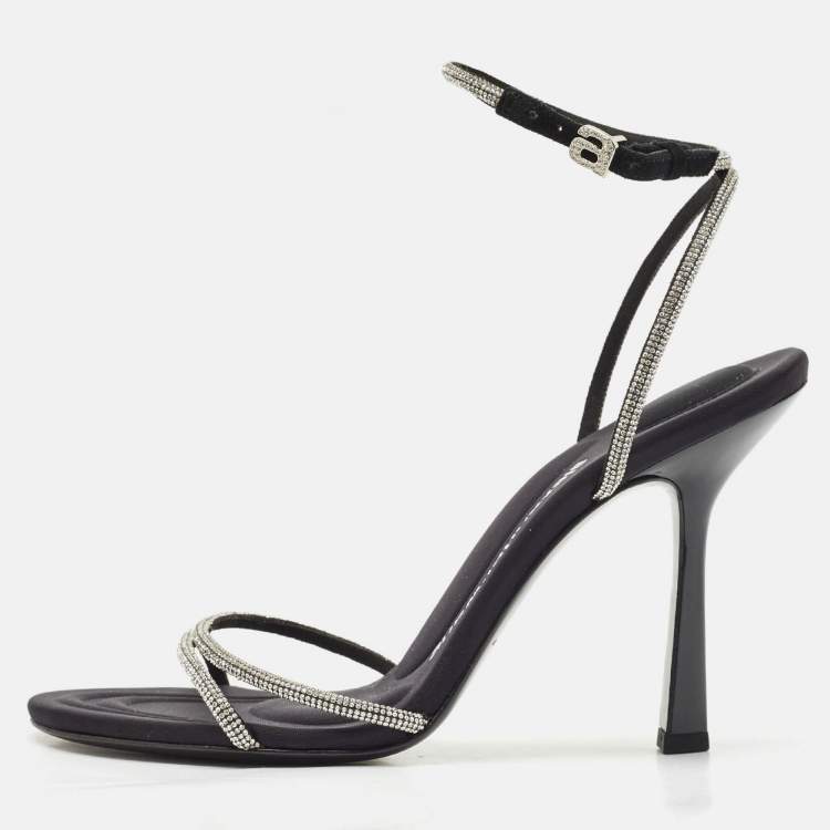 Pre Owned Alexander Wang Black Suede Crystal Embellished Dahlia Sandals Size 38