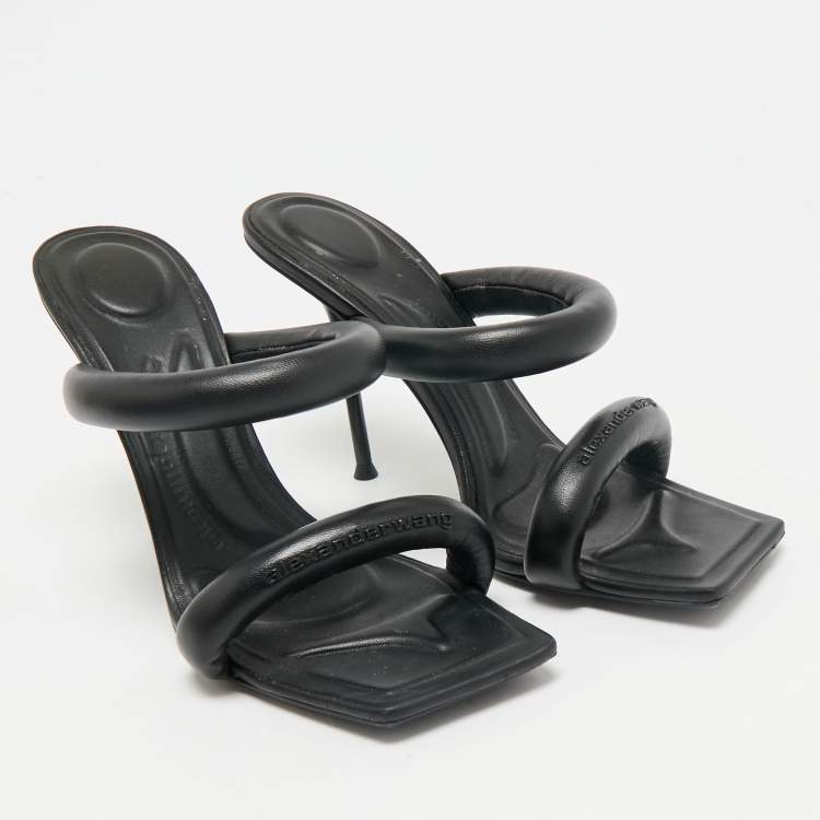 Pre Owned Alexander Wang Black Leather Julie Tubular Slide Sandals Size 39