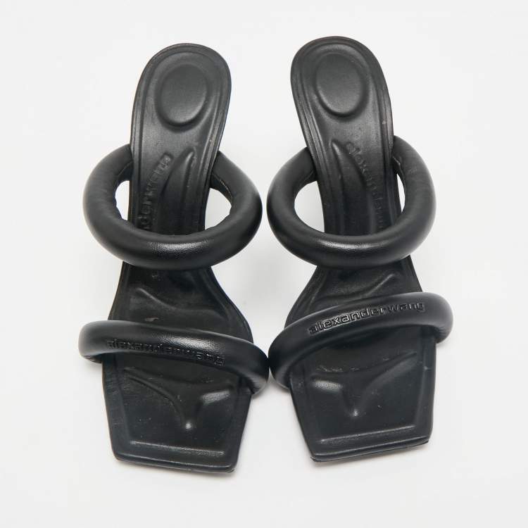 Pre Owned Alexander Wang Black Leather Julie Tubular Slide Sandals Size 39