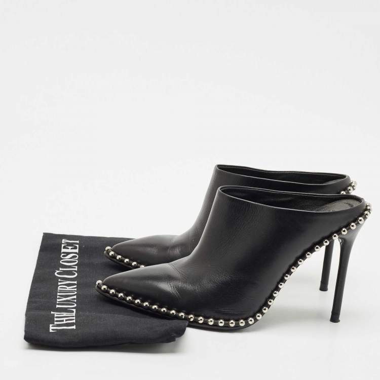 Pre Owned Alexander Wang Black Leather Eri Studded Pointed Toe Mules Size 37