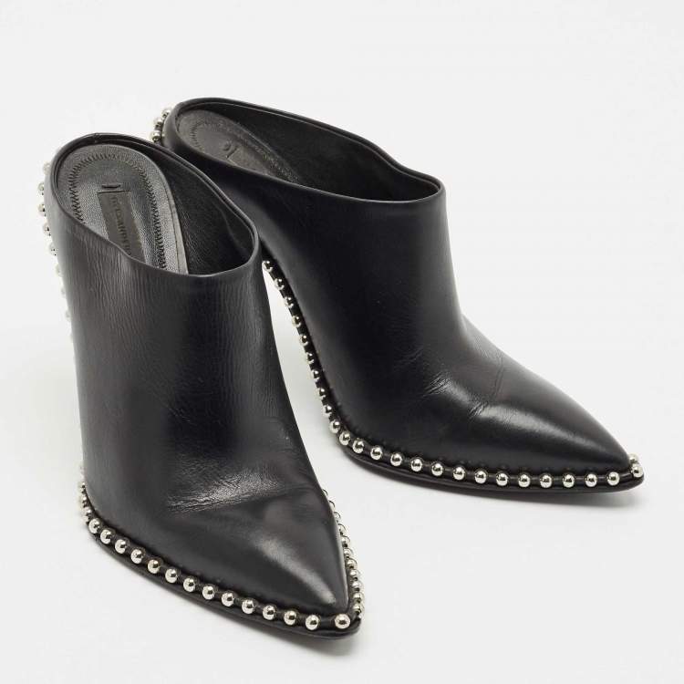 Pre Owned Alexander Wang Black Leather Eri Studded Pointed Toe Mules Size 37