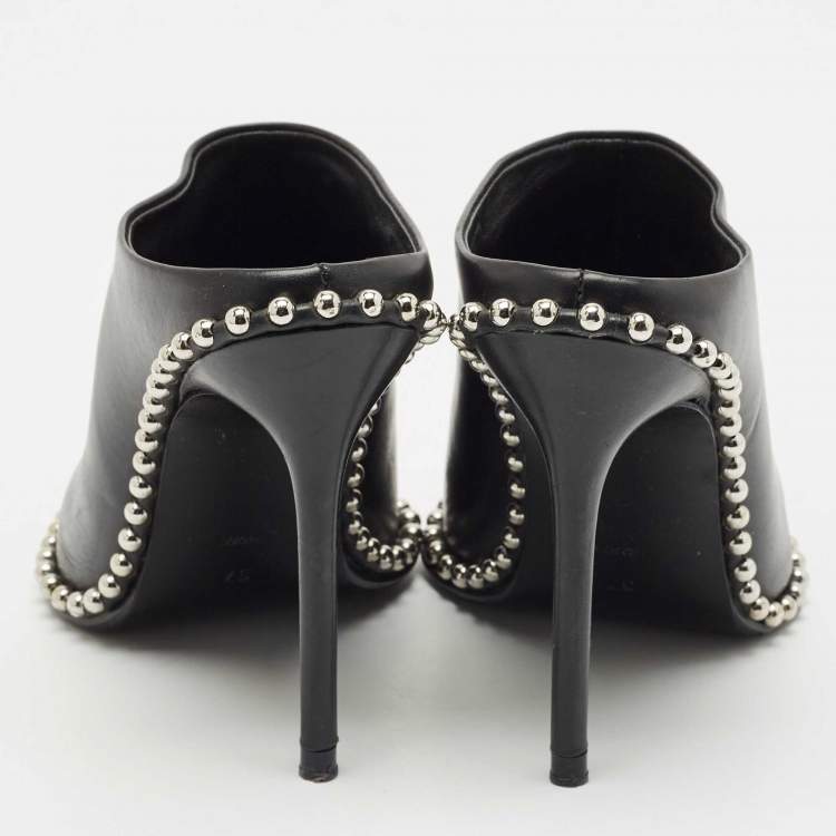 Pre Owned Alexander Wang Black Leather Eri Studded Pointed Toe Mules Size 37