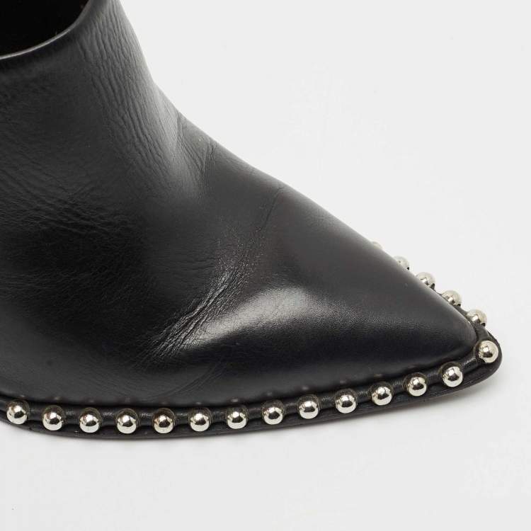 Pre Owned Alexander Wang Black Leather Eri Studded Pointed Toe Mules Size 37