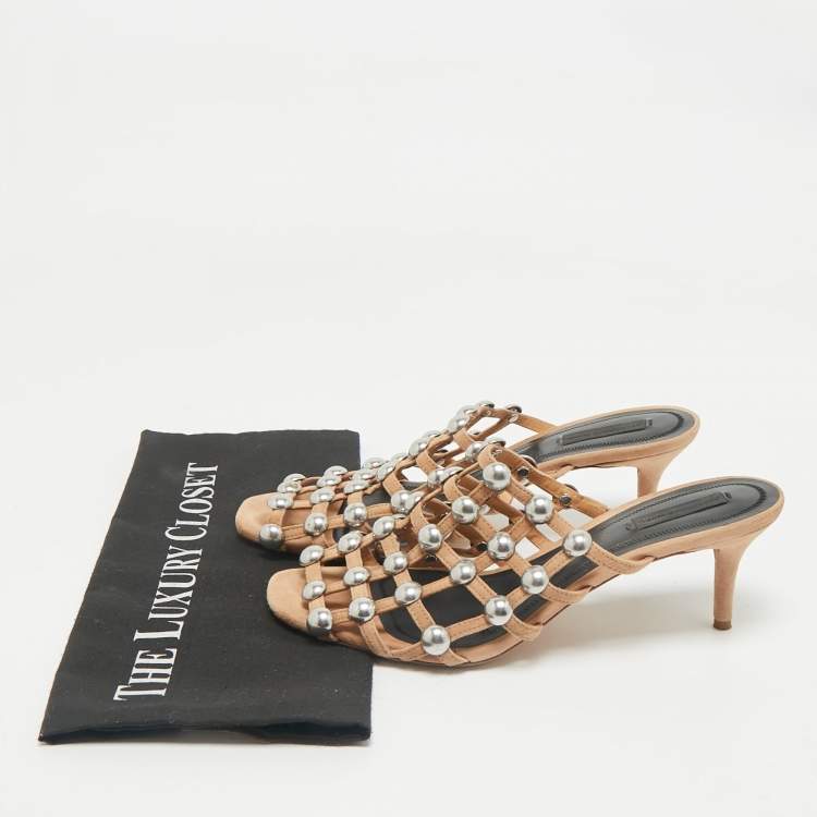 Pre Owned Alexander Wang Nude Suede Sadie Studded Caged Mule Sandals Size 39