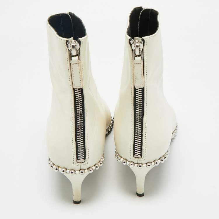 Pre Owned Alexander Wang White Leather Eri Studded Ankle Length Boots Size 41