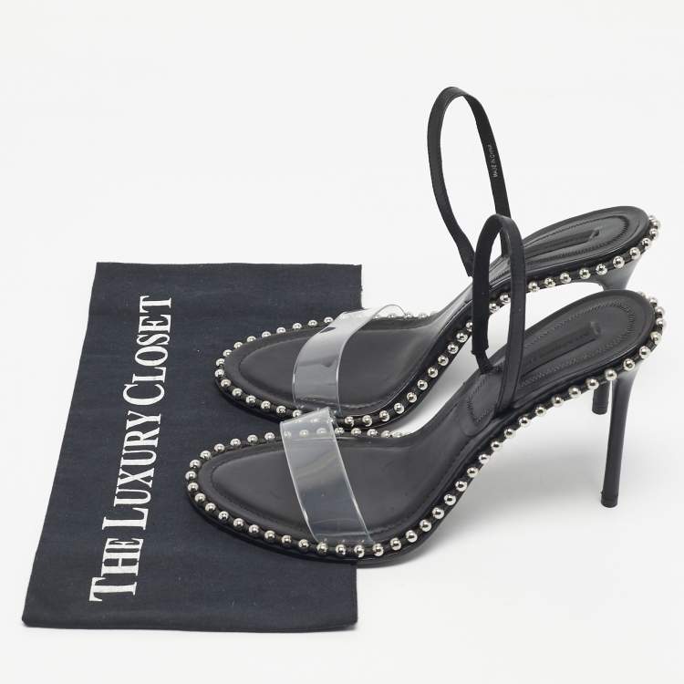 Pre Owned Alexander Wang Black Leather and PVC Studded Nova Slingback Sandals Size 39