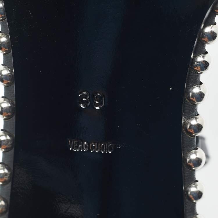 Pre Owned Alexander Wang Black Leather and PVC Studded Nova Slingback Sandals Size 39