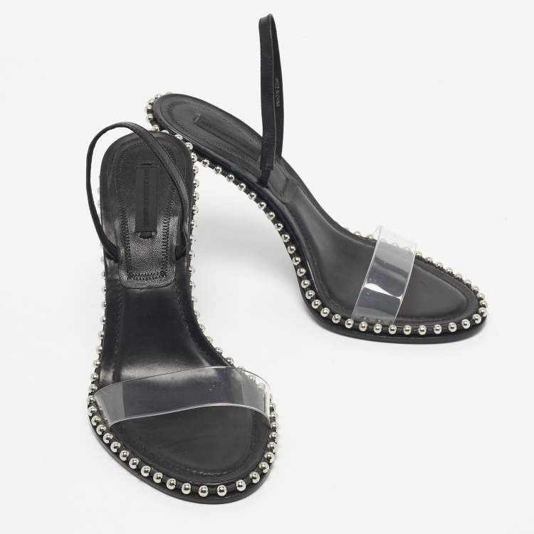 Pre Owned Alexander Wang Black Leather and PVC Studded Nova Slingback Sandals Size 39
