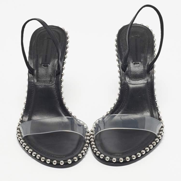 Pre Owned Alexander Wang Black Leather and PVC Studded Nova Slingback Sandals Size 39