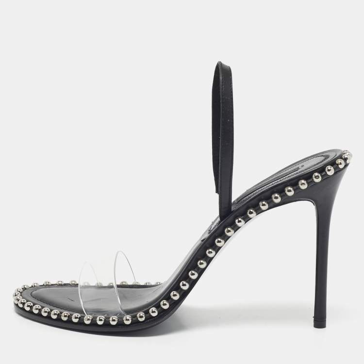 Pre Owned Alexander Wang Black Leather and PVC Studded Nova Slingback Sandals Size 39