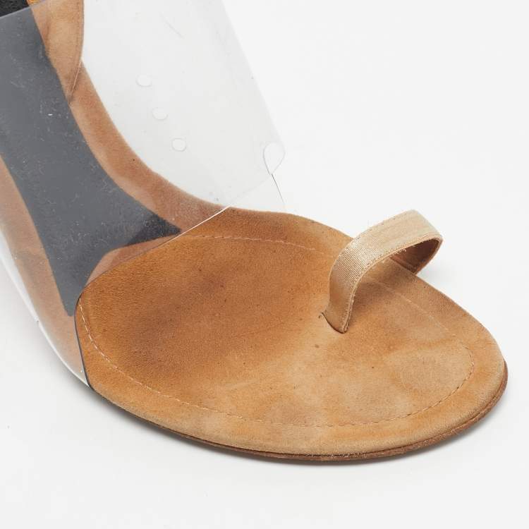 Pre Owned Alexander Wang Beige/Transparent Suede and PVC Thong Slingback Sandals Size 39