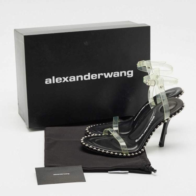 Pre Owned Alexander Wang Black Leather and PVC Studded Nova Slingback Sandals Size 38