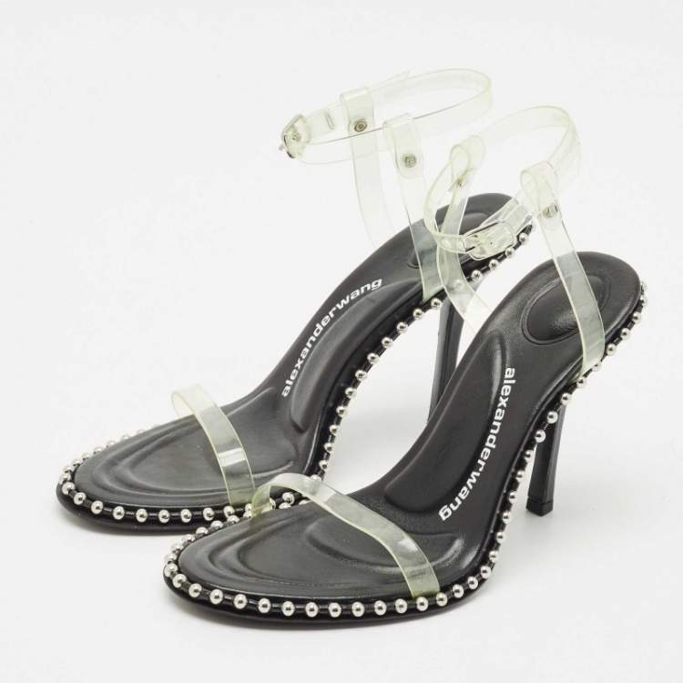 Pre Owned Alexander Wang Black Leather and PVC Studded Nova Slingback Sandals Size 38